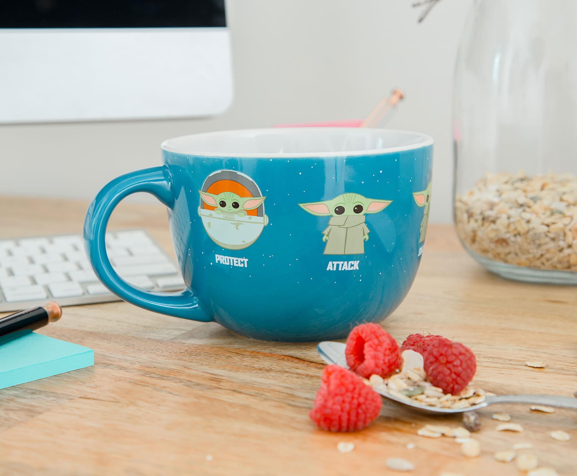 Star Wars: The Mandalorian Ceramic Soup Mug with 'Protect Attack Snack' Design | 24 Ounces