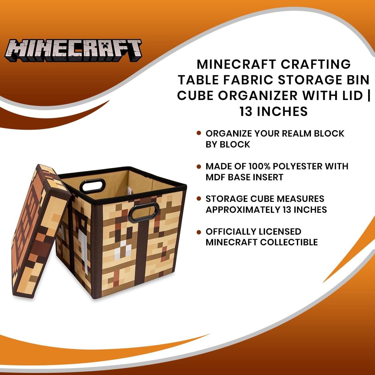 13-Inch Minecraft Crafting Table Fabric Storage Bin Cube with Lid - Organize Your World in Style