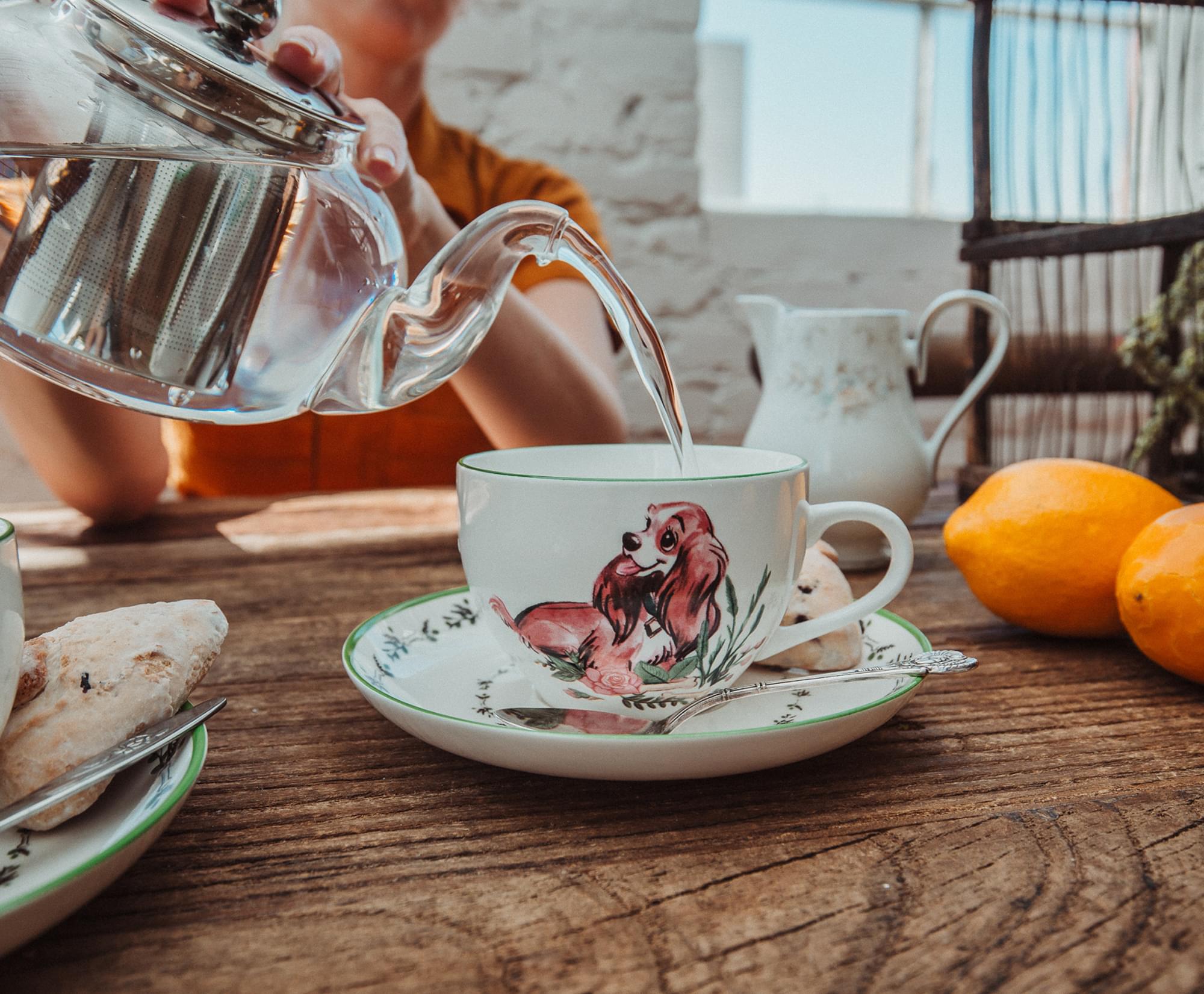 Disney Lady and the Tramp Bone China Tea Set - A Pair of Teacups and Saucers