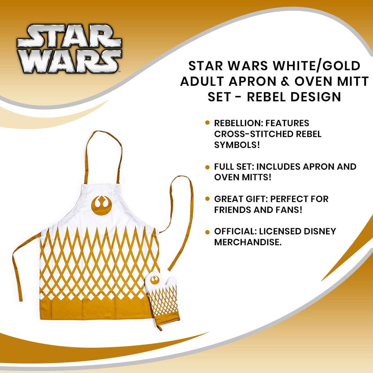 Star Wars Rebel Design Adult Apron & Oven Mitt Set - White/Gold