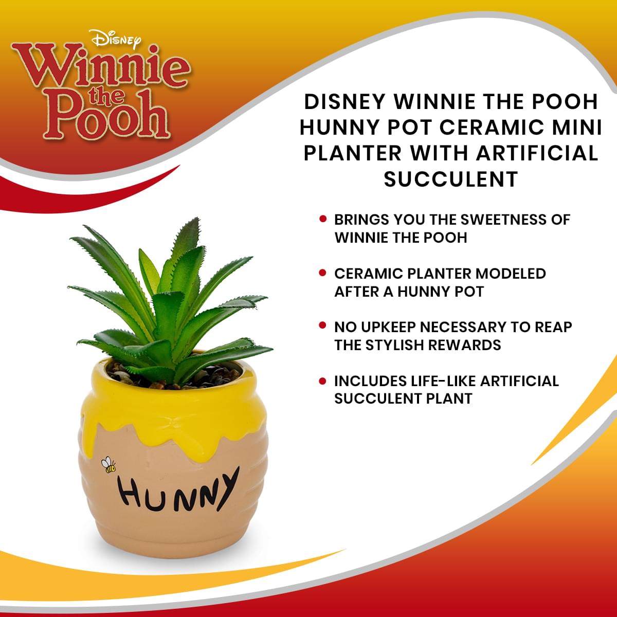 Enchanting Disney Winnie The Pooh Hunny Pot Ceramic Mini Planter with Artificial Succulent - A Must-Have for Your Space!