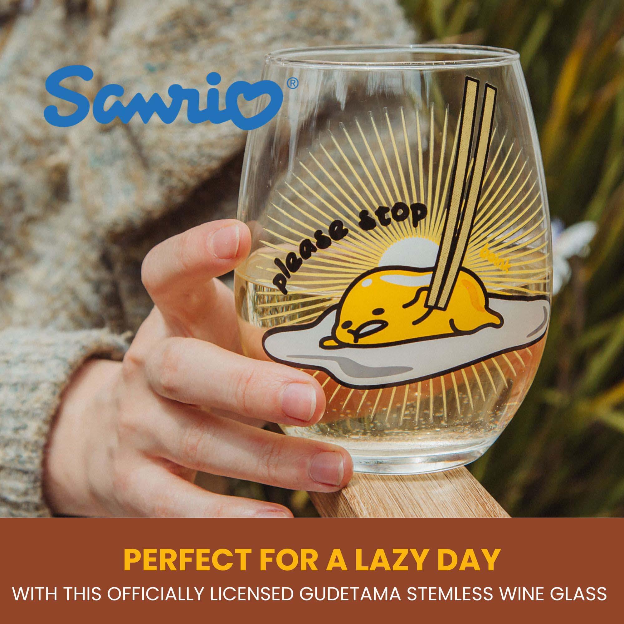Sanrio Gudetama Lazy Time Stemless Wine Glass - 20 Ounce Capacity
