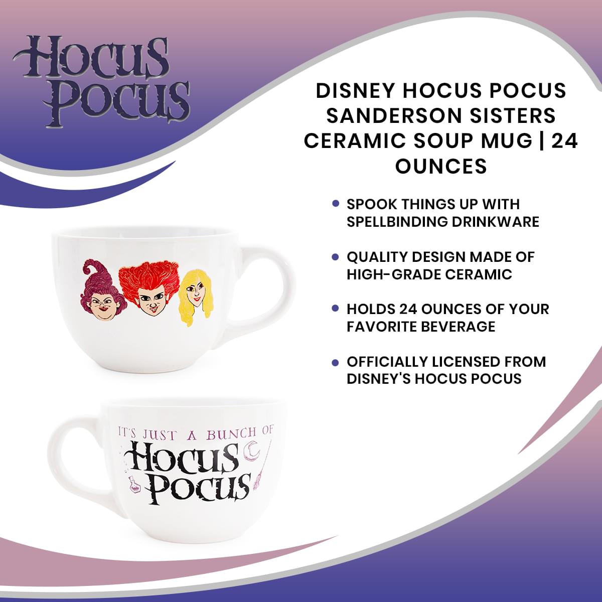 Disney Hocus Pocus Spooky Ceramic Soup Mug - 24 Ounces