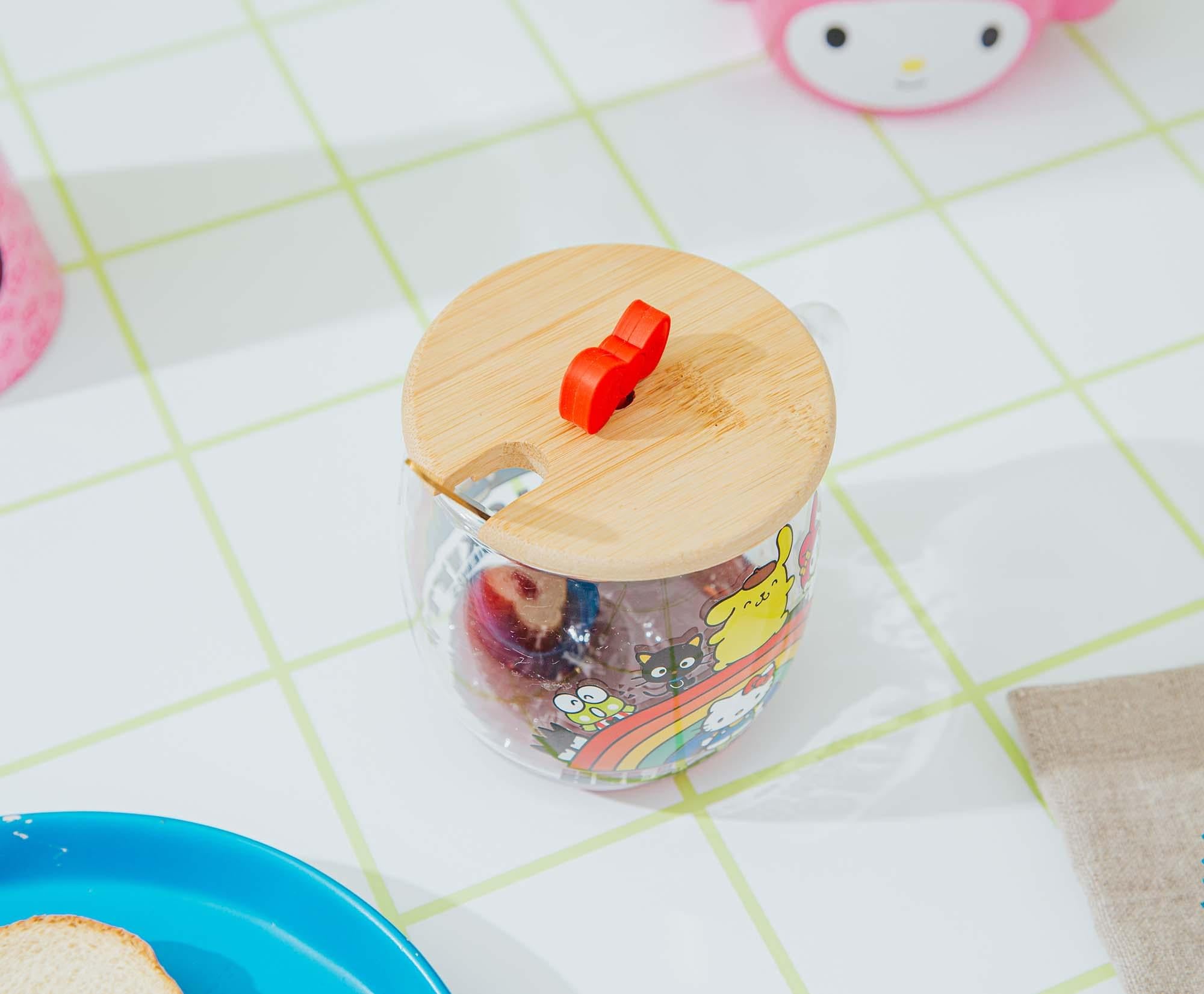 Sanrio Hello Kitty and Friends Rainbow Delight Glass Mug with Lid and Spoon