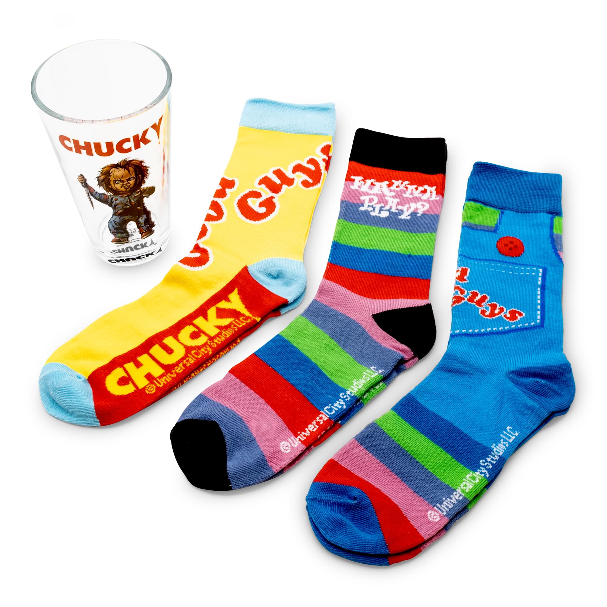 Chucky-Inspired Pint Glass & Sock Gift Bundle for Kids