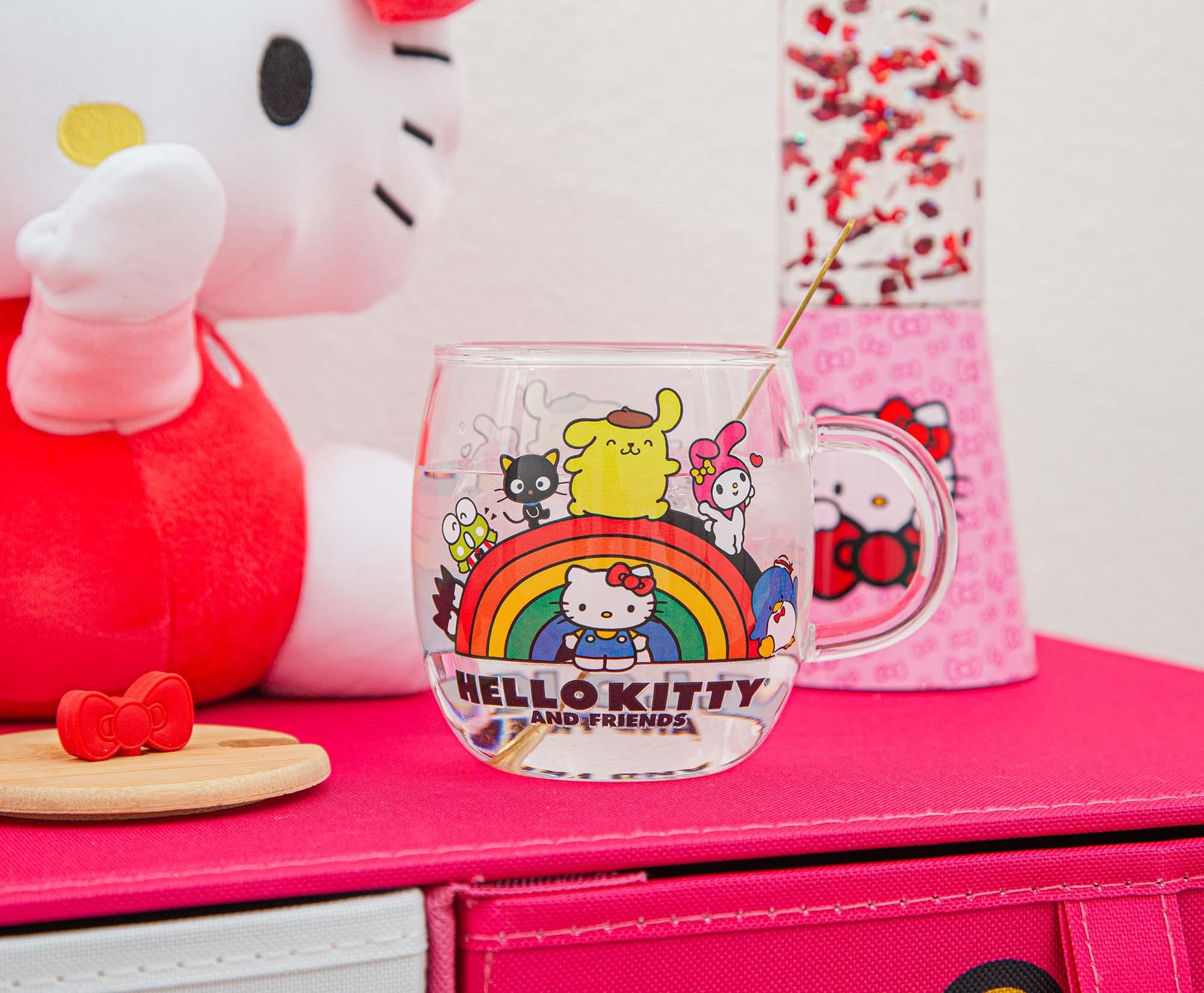 Sanrio Hello Kitty and Friends Rainbow Delight Glass Mug with Lid and Spoon