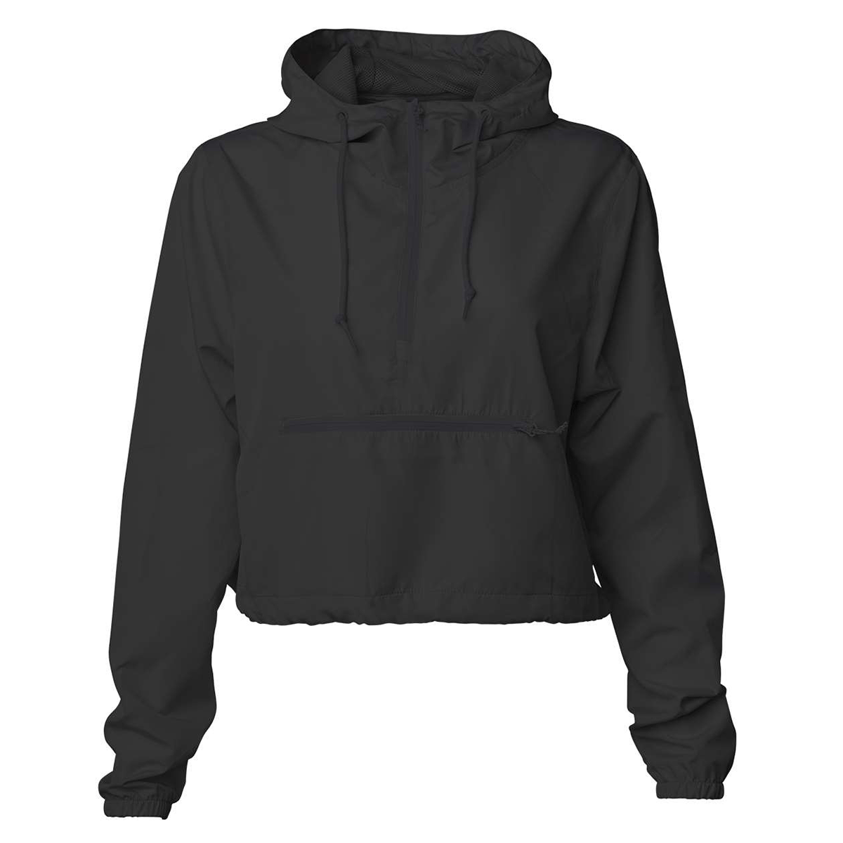 Independent Trading Co. Women's Stylish Black Lightweight Pullover Crop Windbreaker