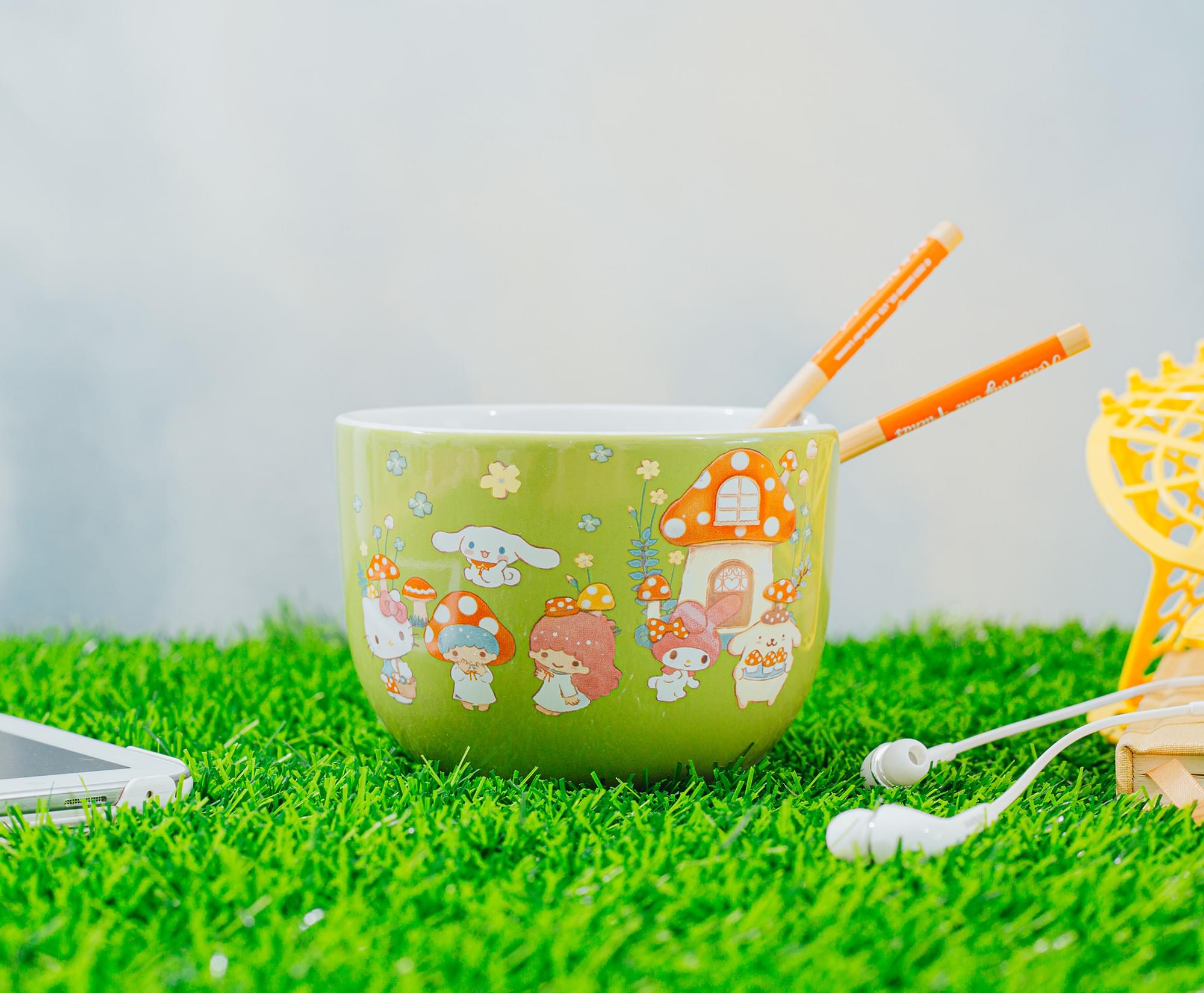 Sanrio's Enchanting Hello Kitty & Friends Mushroom Crew 20-Ounce Ceramic Ramen Bowl Set