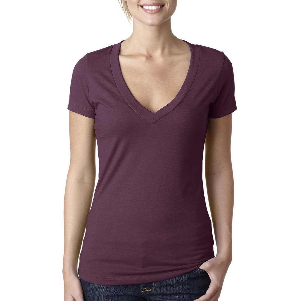 Elevate Your Style with Next Level Women's Plum CVC Deep V Tee
