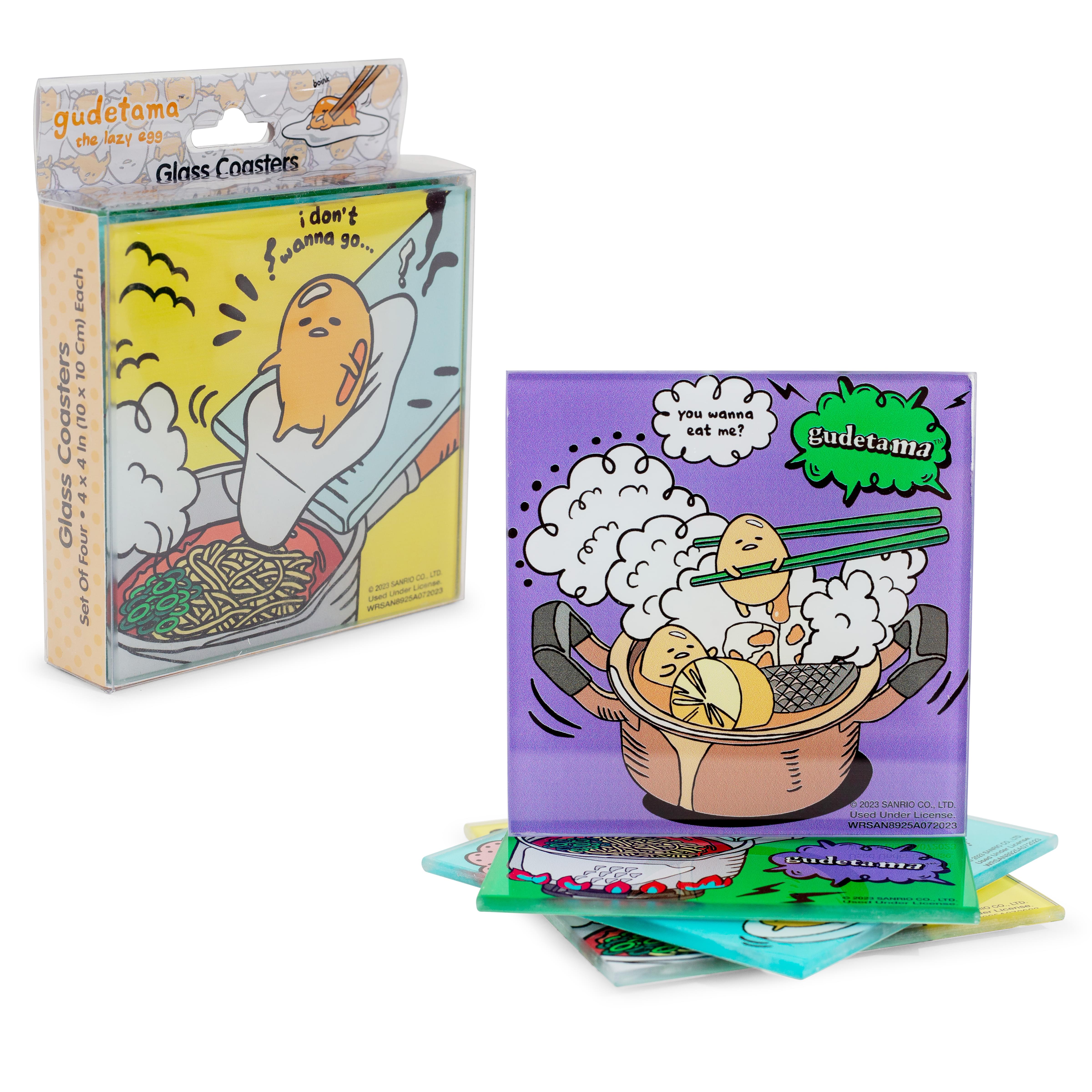 Sanrio Gudetama Glass Coasters - 4-Piece Set