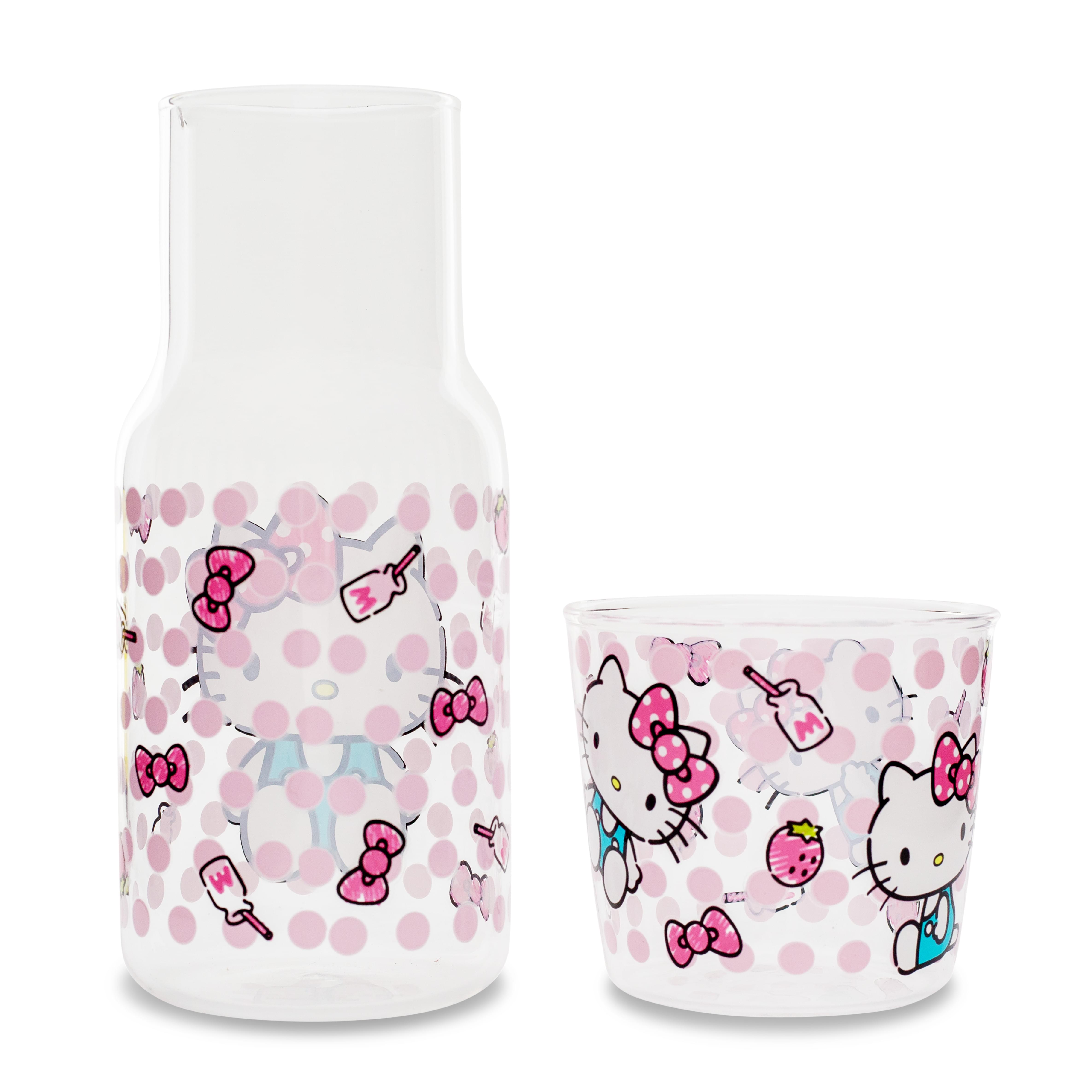 Sanrio Hello Kitty Pink Dots Glassware Set: 18-Ounce Pitcher & 8-Ounce Cup