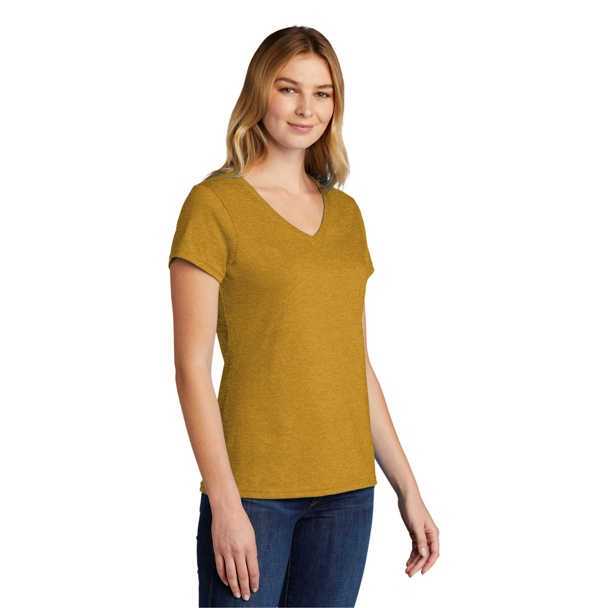 Port & Company Women's Tri-Blend V-Neck Tee - Ochre Yellow Heather