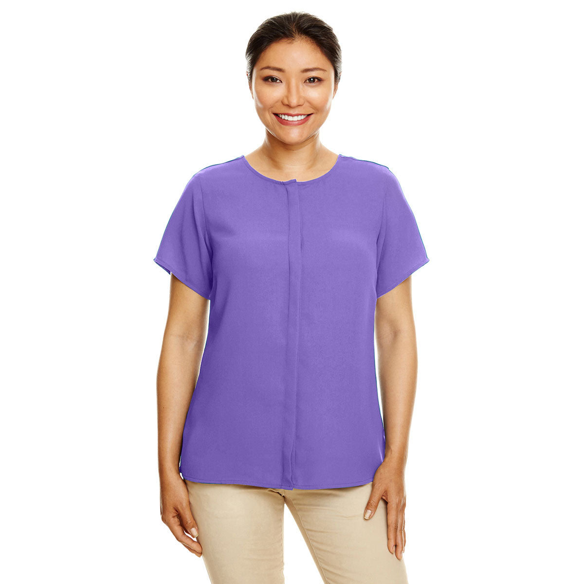 Devon & Jones Women's Embroiderable Grape-Print Perfect Fit Short-Sleeve Crepe Blouse