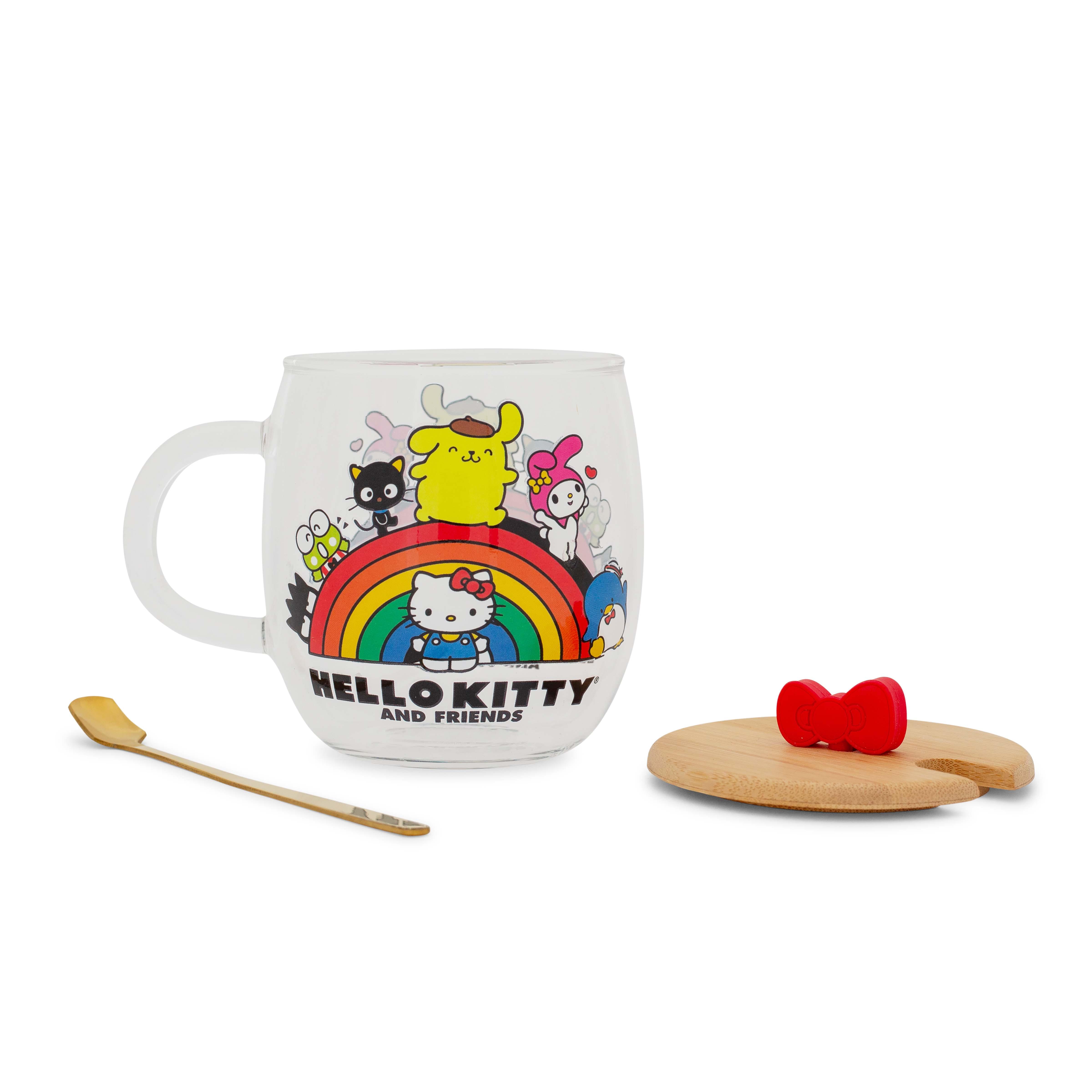 Sanrio Hello Kitty and Friends Rainbow Delight Glass Mug with Lid and Spoon