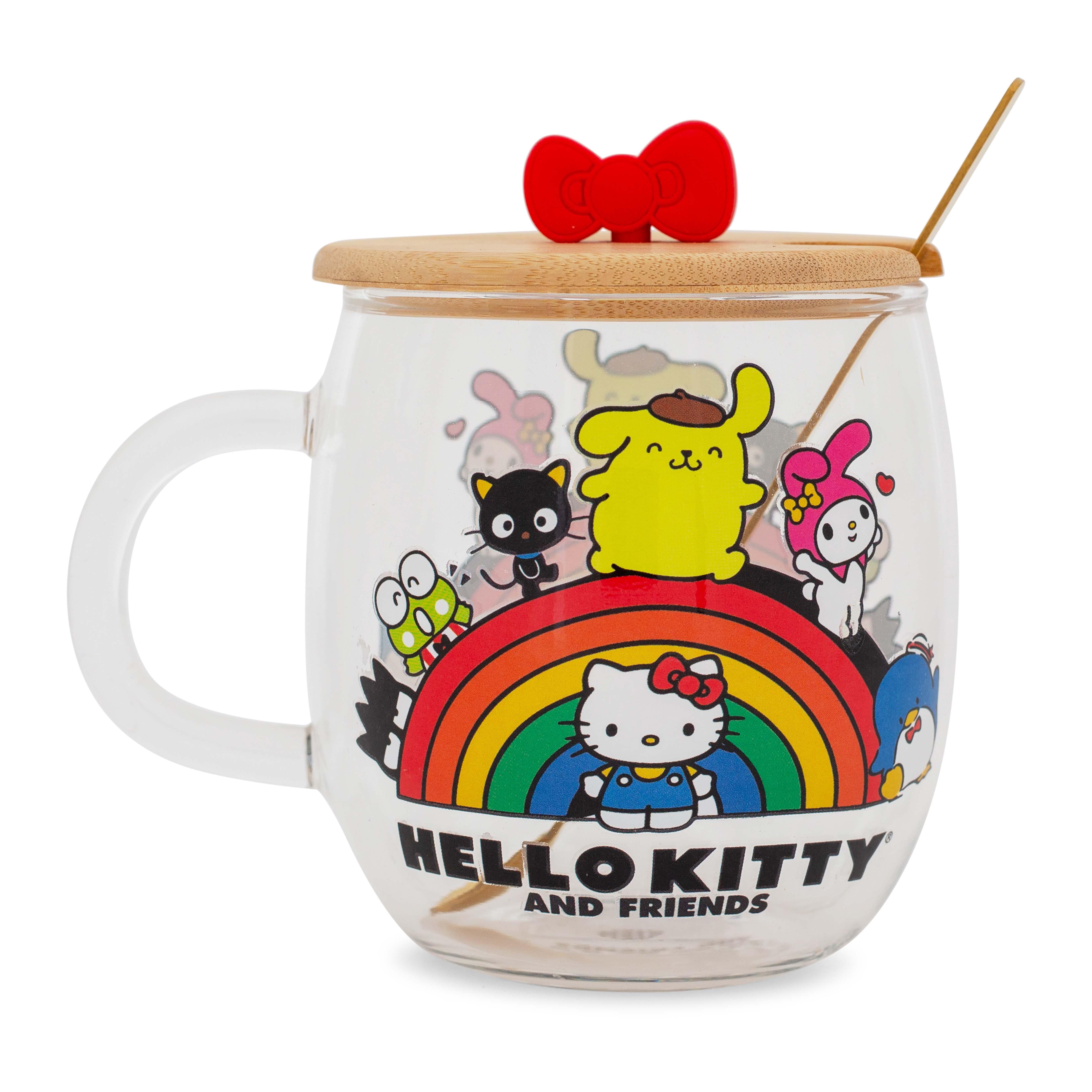 Sanrio Hello Kitty and Friends Rainbow Delight Glass Mug with Lid and Spoon