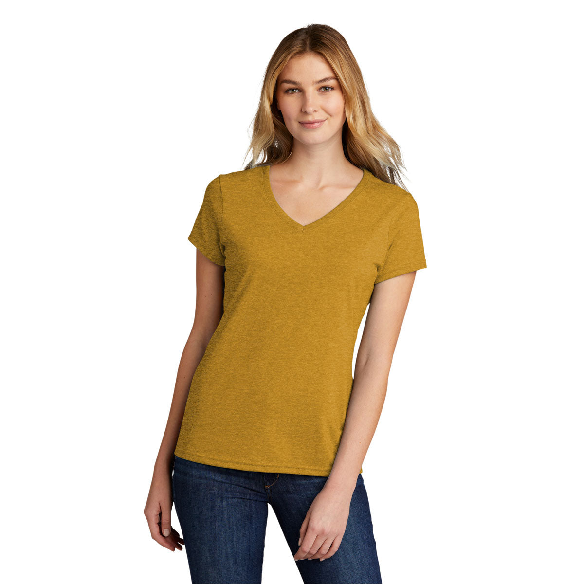 Port & Company Women's Tri-Blend V-Neck Tee - Ochre Yellow Heather