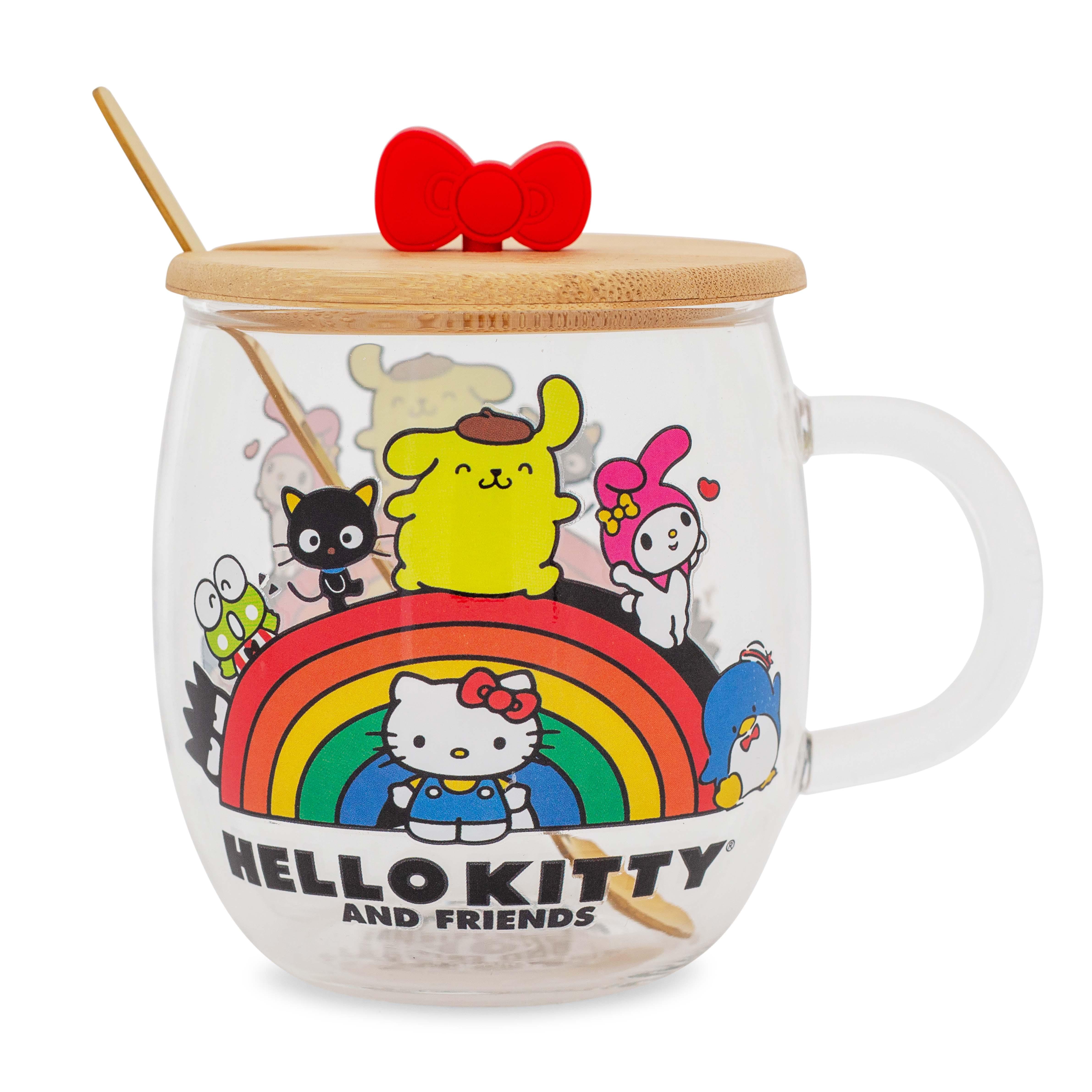 Sanrio Hello Kitty and Friends Rainbow Delight Glass Mug with Lid and Spoon