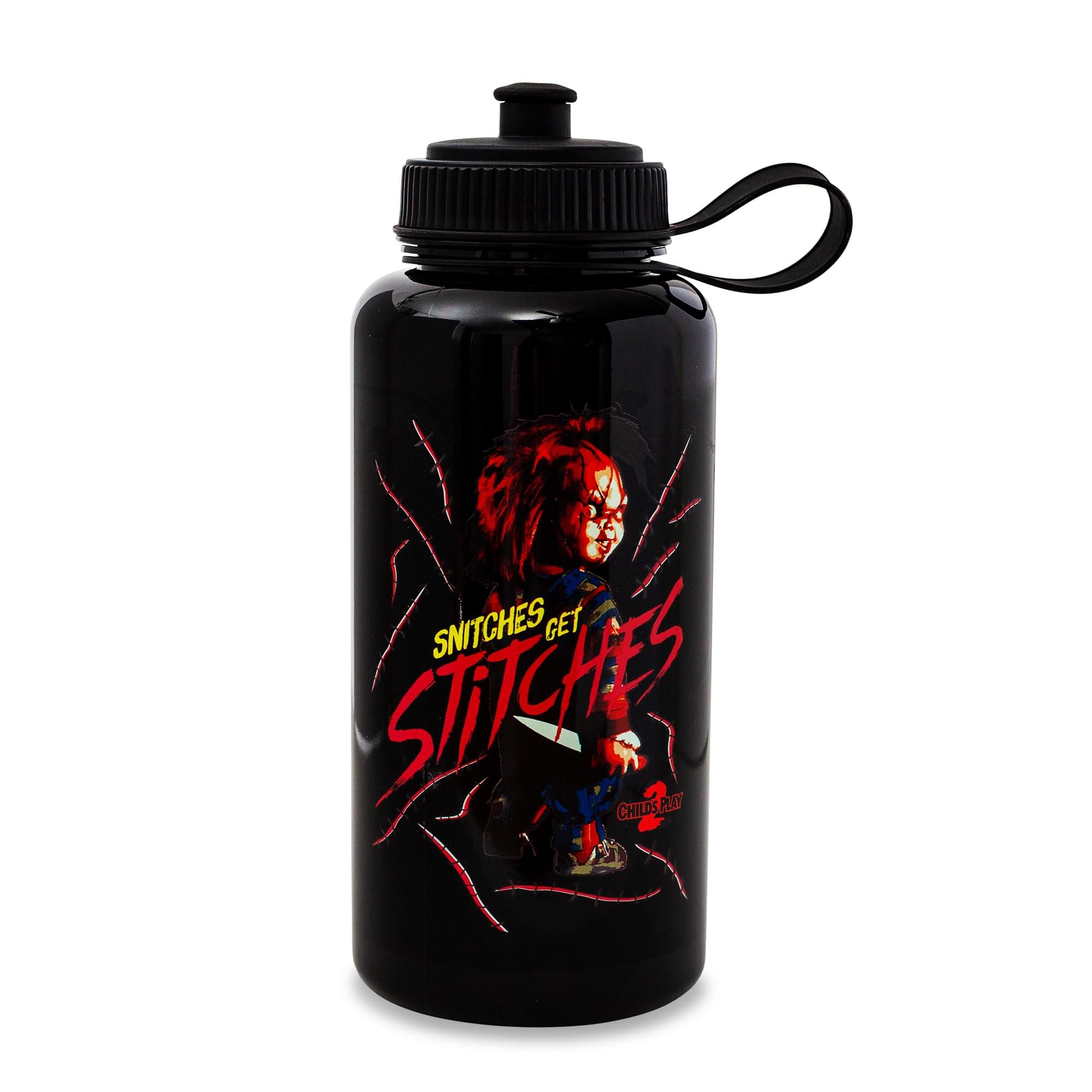 Child's Play 2 Chucky 'Snitches Get Stitches' 34-Ounce Sports Hydration Bottle