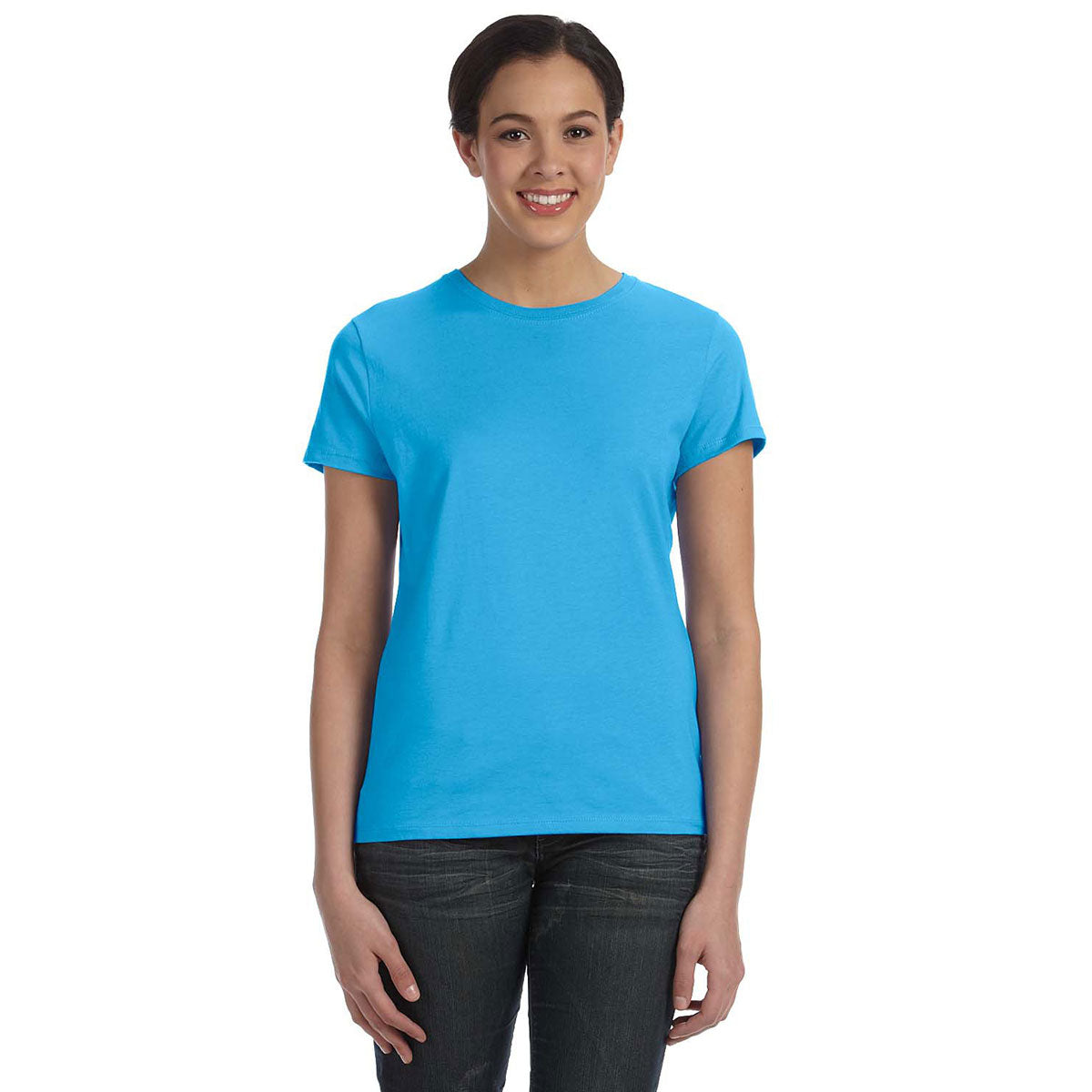 Hanes Women's Stunning Aquatic Blue 4.5 oz. 100% Ringspun Cotton nano-T T-Shirt