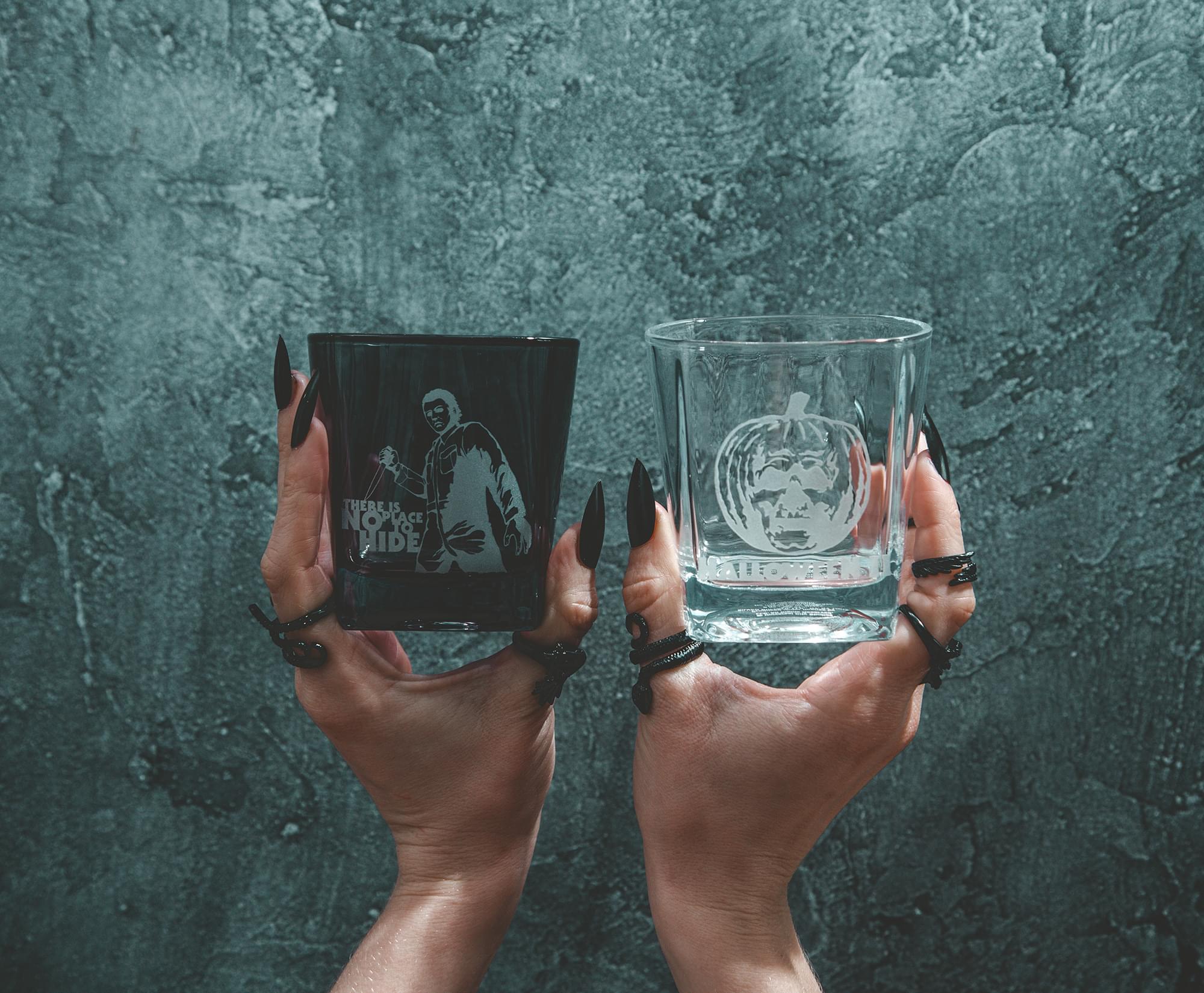 Halloween II Michael Myers 9 - Ounce Spine - Chilling Etched Rocks Glasses Set of 2
