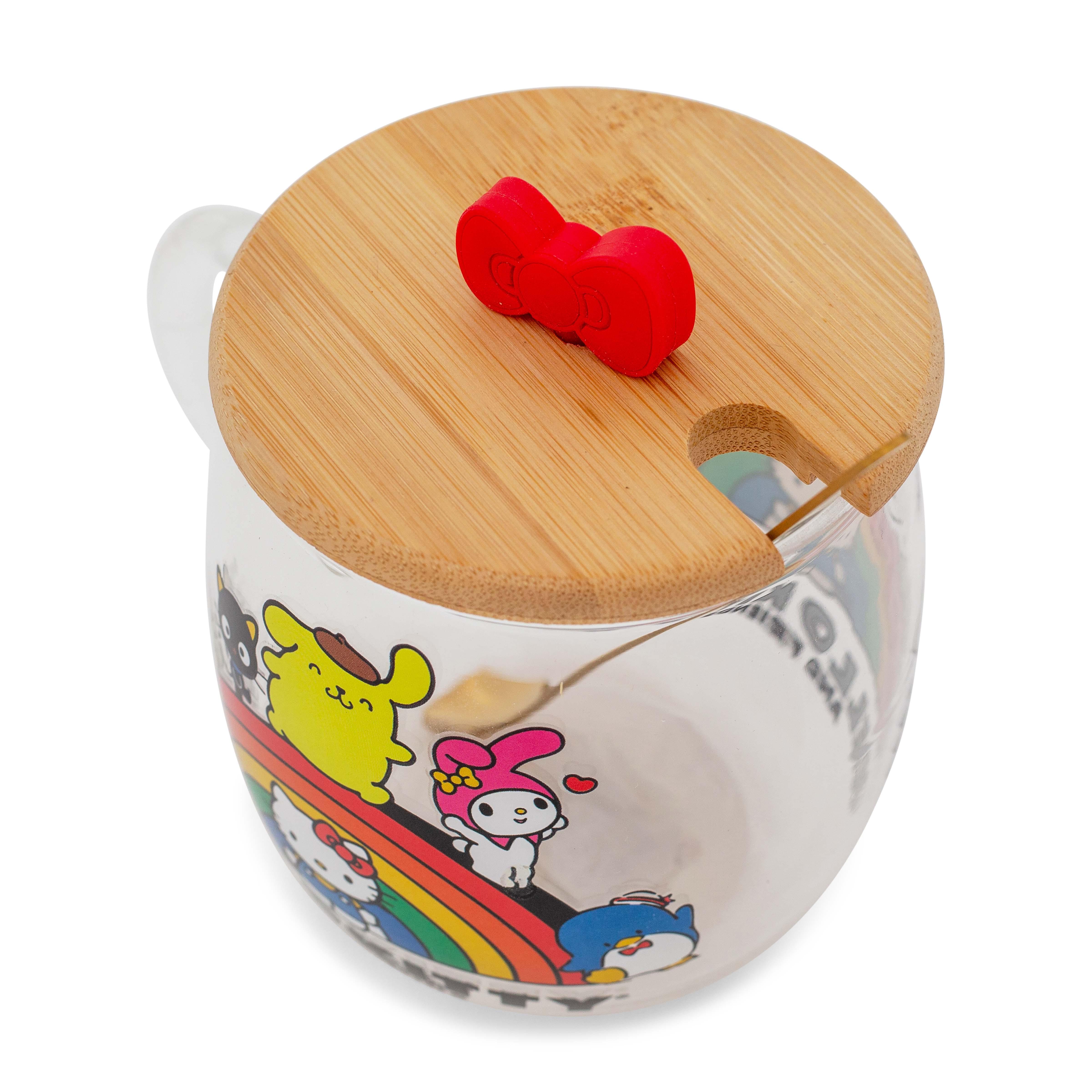 Sanrio Hello Kitty and Friends Rainbow Delight Glass Mug with Lid and Spoon