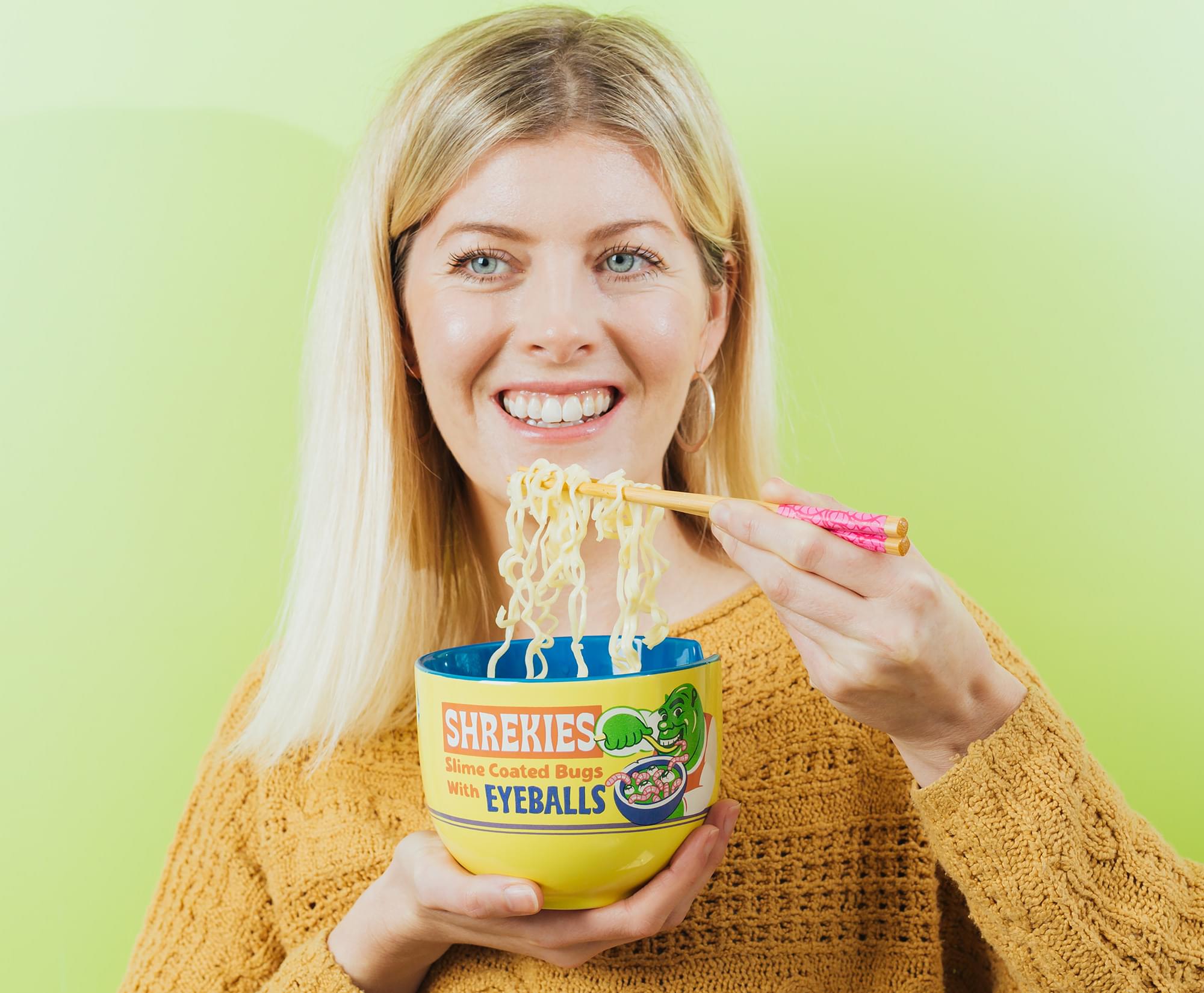Shrek-Inspired Ramen Bowl & Chopstick Set with Shrekies Eyeballs Design