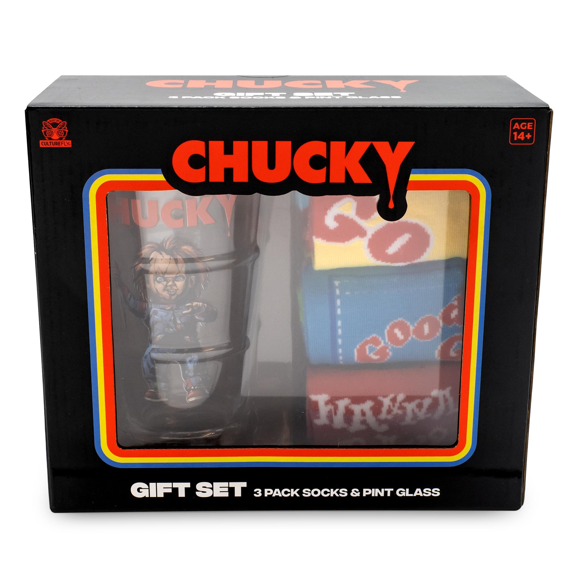 Chucky-Inspired Pint Glass & Sock Gift Bundle for Kids