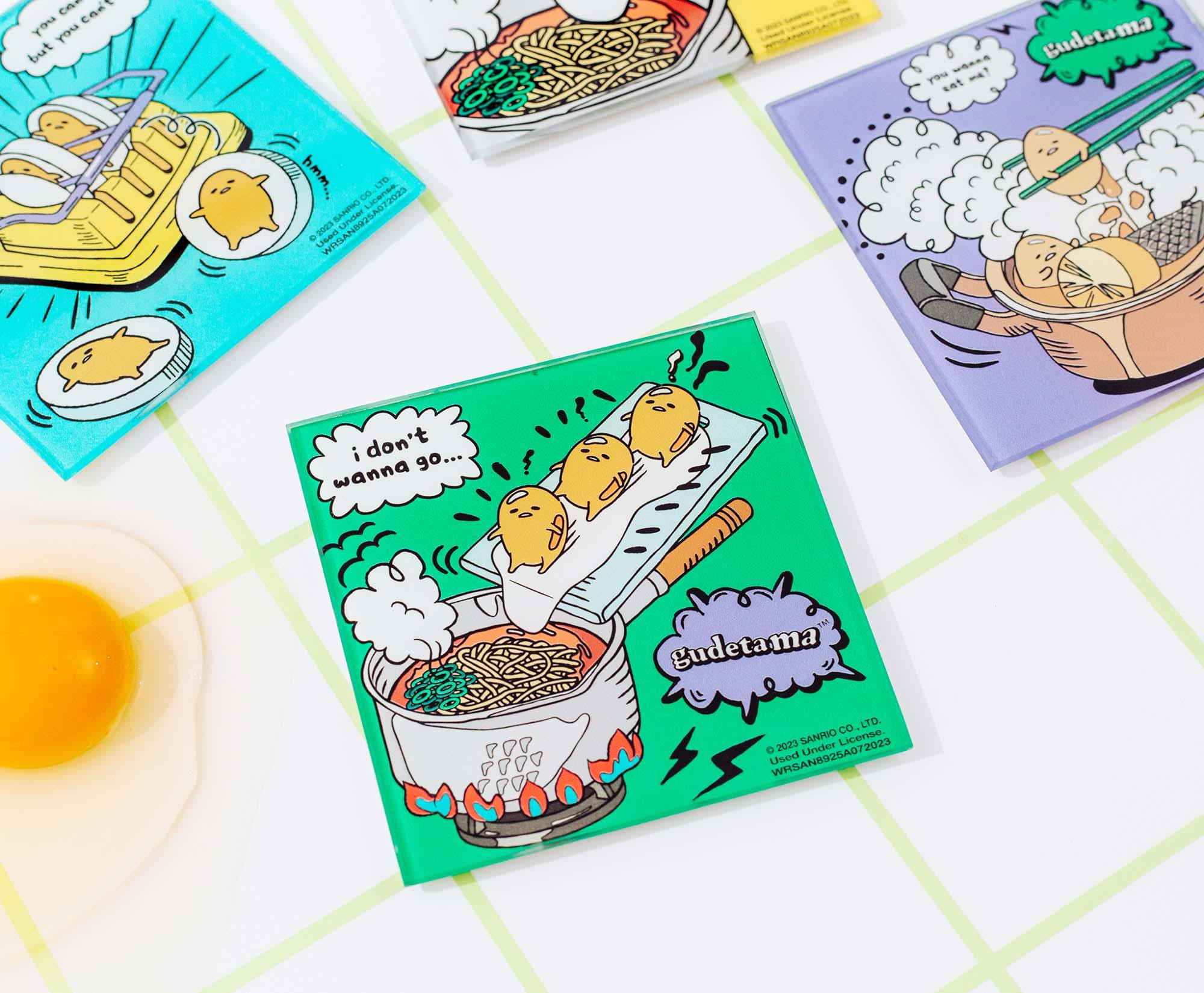 Sanrio Gudetama Glass Coasters - 4-Piece Set