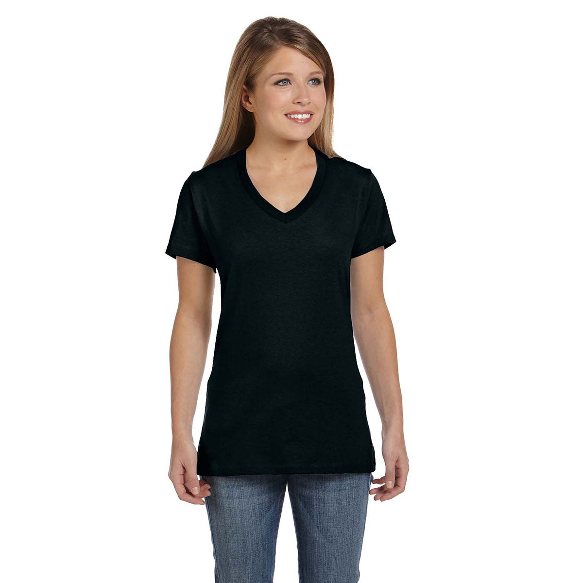Hanes Women's Chic 4.5 oz. 100% Ringspun Cotton nano-T V-Neck T-Shirt