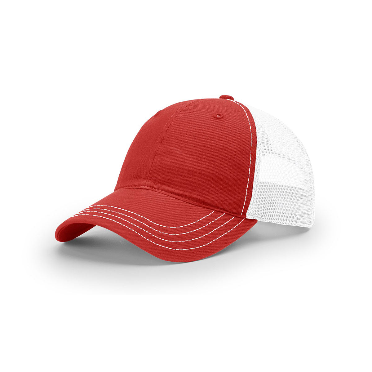 Red/White Mesh Back Split Garment Washed Richardson Trucker Hat - Stand Out with Style