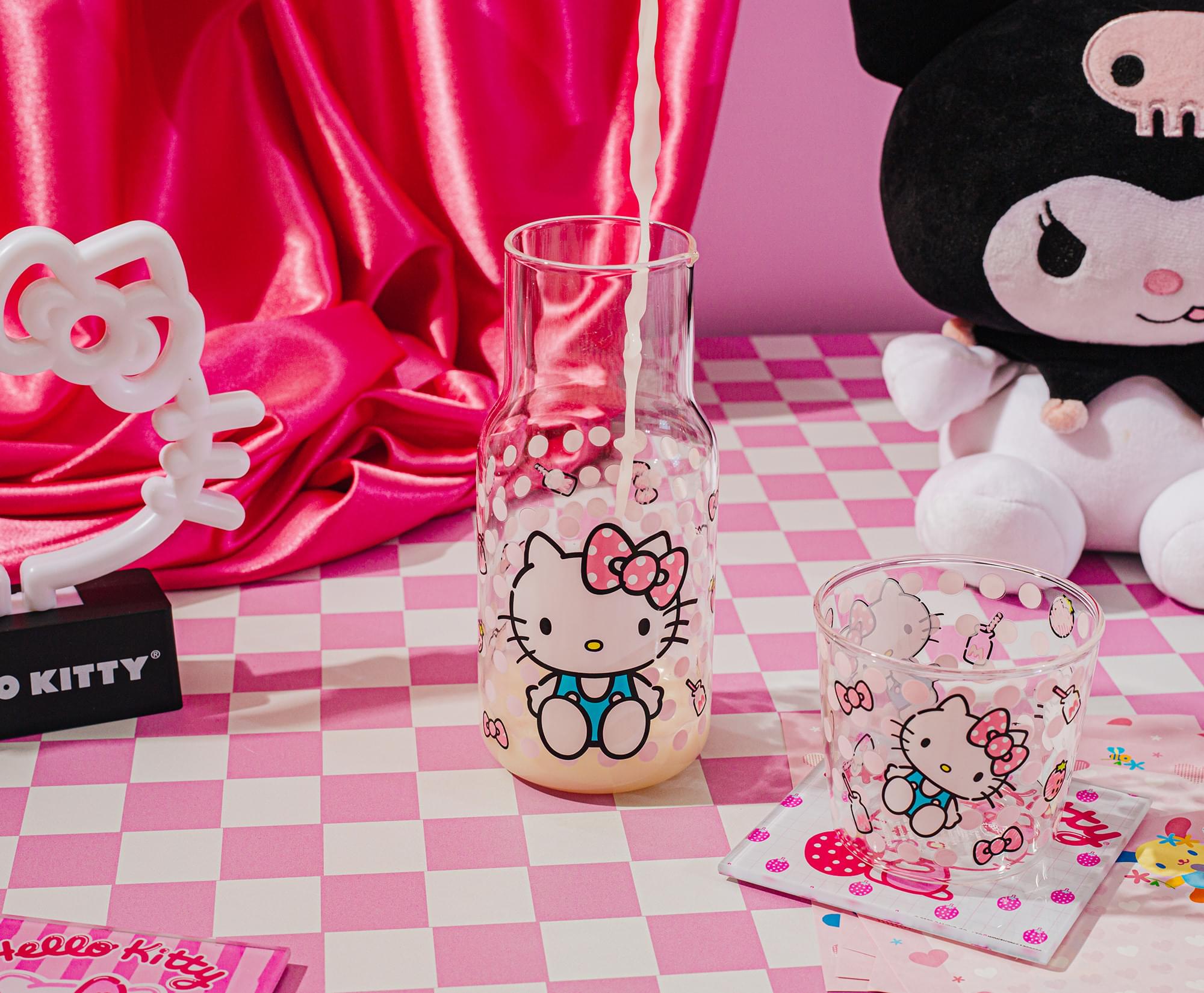 Sanrio Hello Kitty Pink Dots Glassware Set: 18-Ounce Pitcher & 8-Ounce Cup