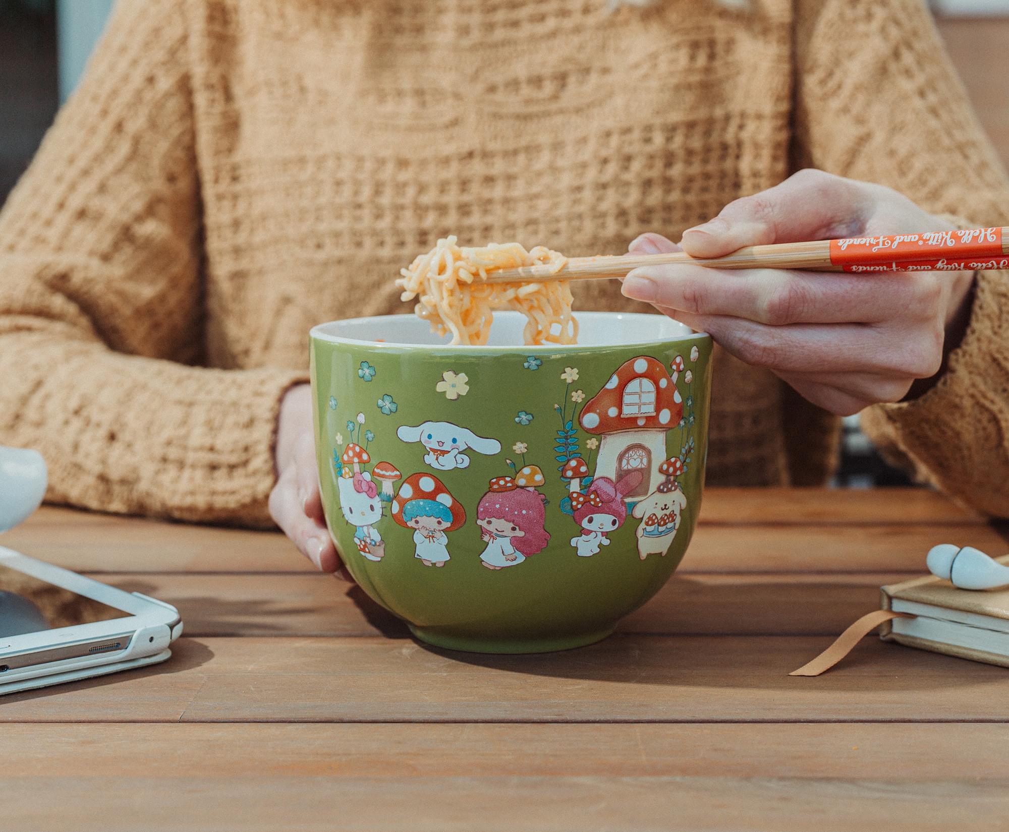 Sanrio's Enchanting Hello Kitty & Friends Mushroom Crew 20-Ounce Ceramic Ramen Bowl Set