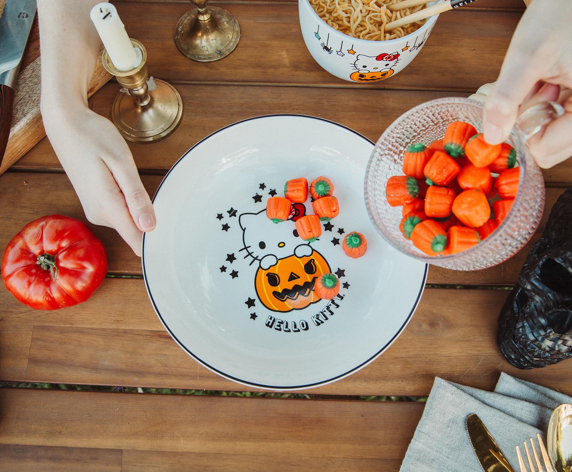 Sanrio's Enchanting Hello Kitty Pumpkin Boo 9-Inch Ceramic Dinner Bowl