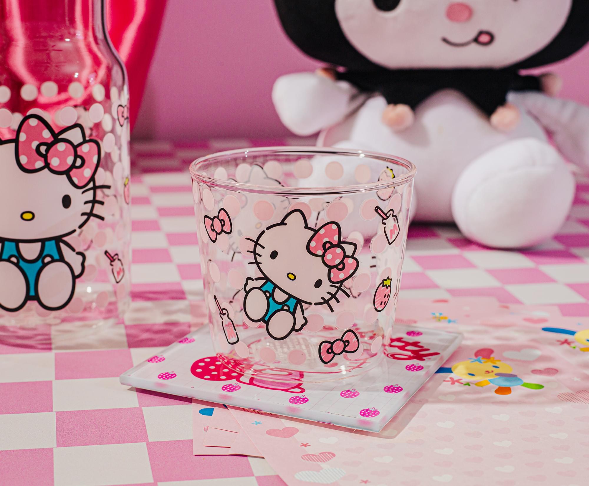 Sanrio Hello Kitty Pink Dots Glassware Set: 18-Ounce Pitcher & 8-Ounce Cup