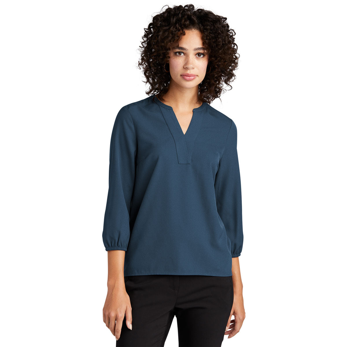Mercer+Mettle Women's Stunning Insignia Blue Stretch Crepe 3/4 Sleeve Blouse