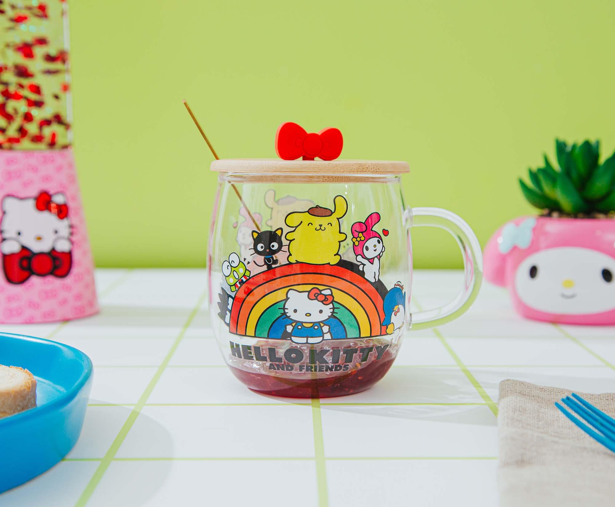 Sanrio Hello Kitty and Friends Rainbow Delight Glass Mug with Lid and Spoon