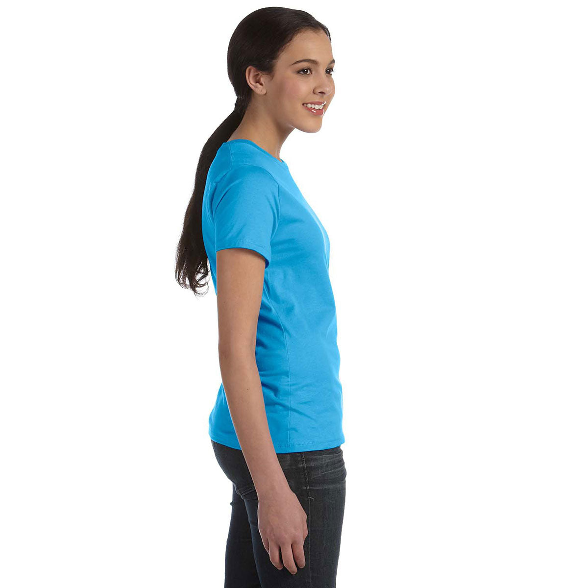 Hanes Women's Stunning Aquatic Blue 4.5 oz. 100% Ringspun Cotton nano-T T-Shirt
