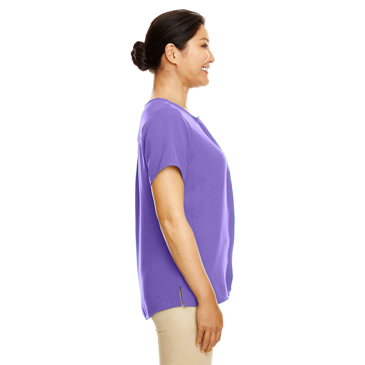 Devon & Jones Women's Embroiderable Grape-Print Perfect Fit Short-Sleeve Crepe Blouse