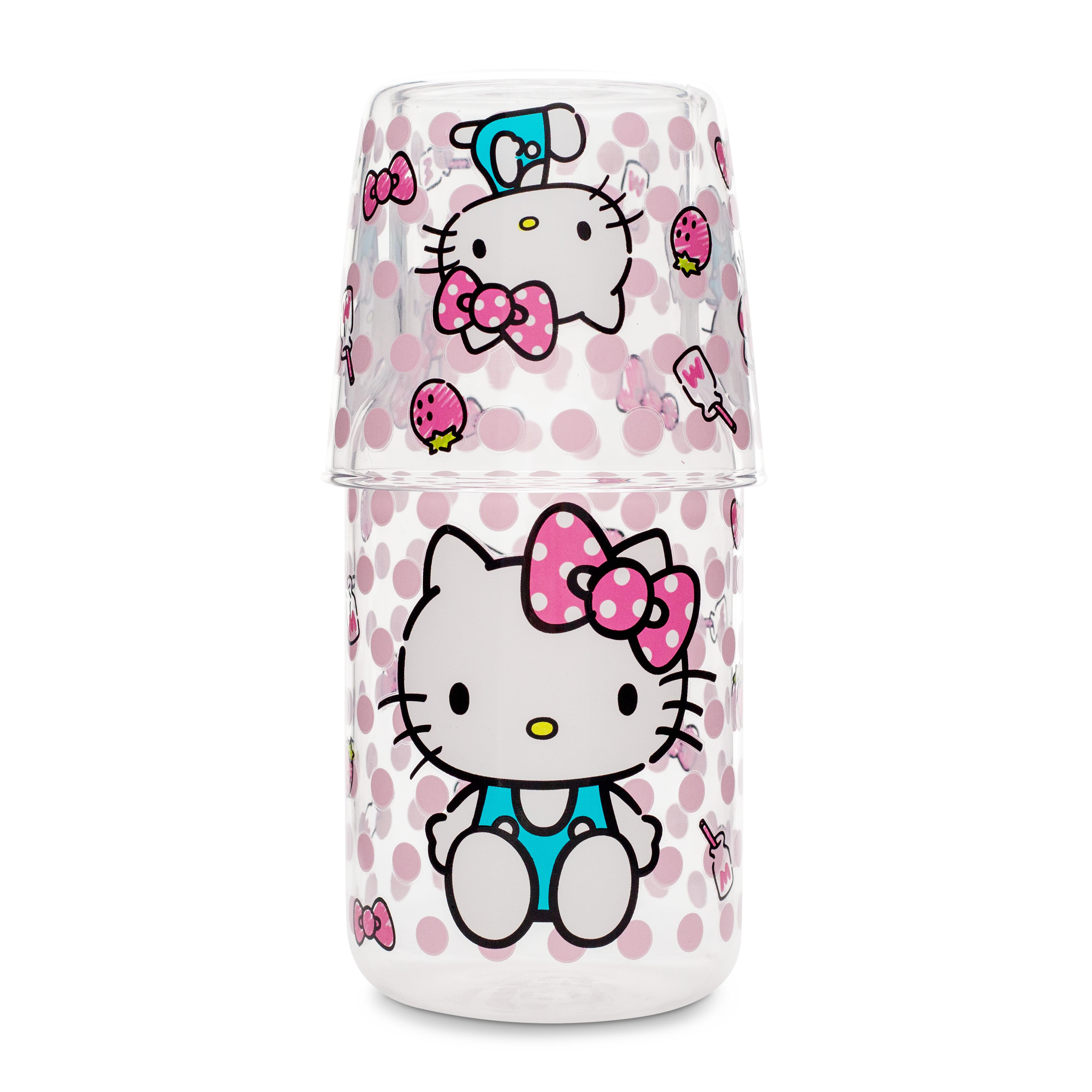 Sanrio Hello Kitty Pink Dots Glassware Set: 18-Ounce Pitcher & 8-Ounce Cup