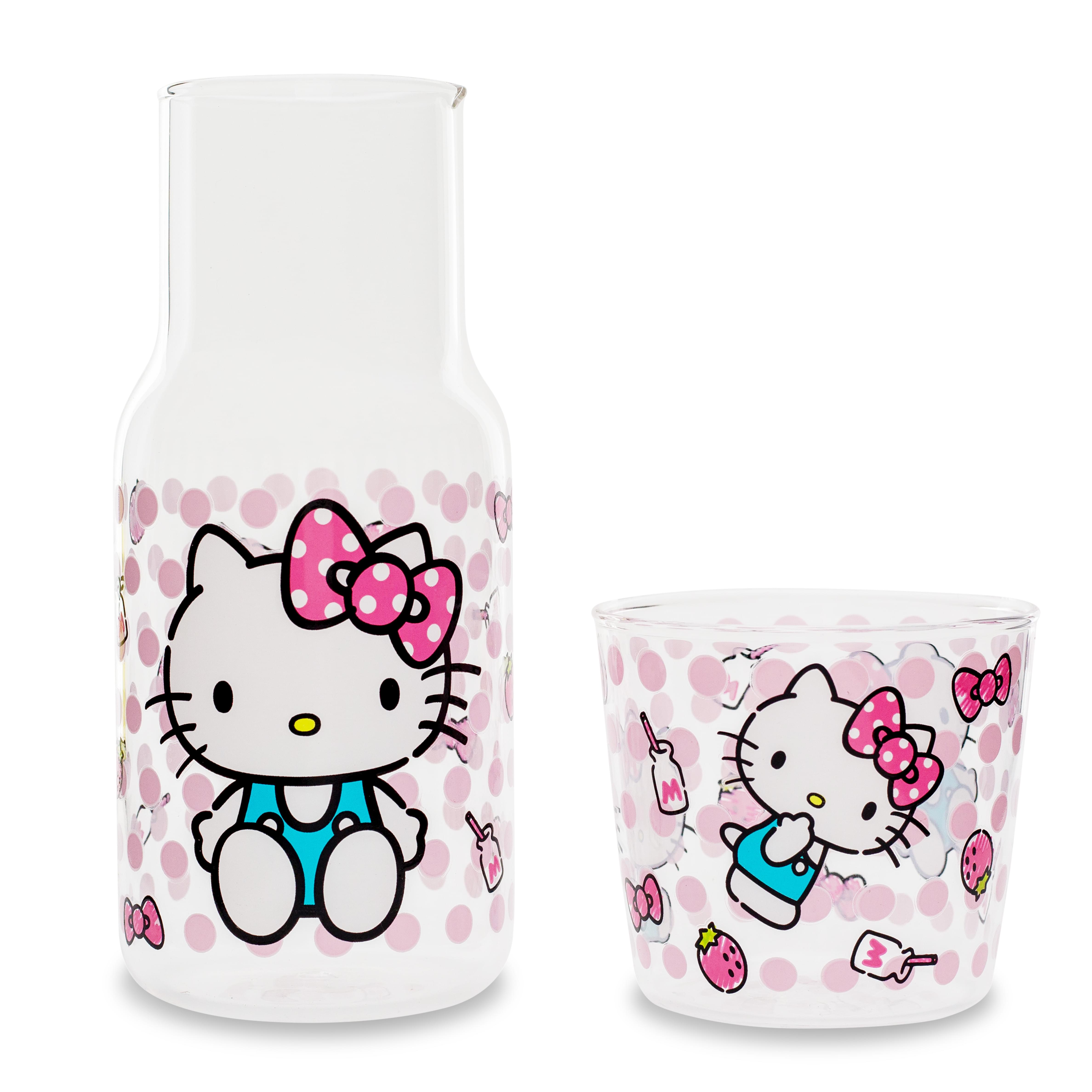 Sanrio Hello Kitty Pink Dots Glassware Set: 18-Ounce Pitcher & 8-Ounce Cup