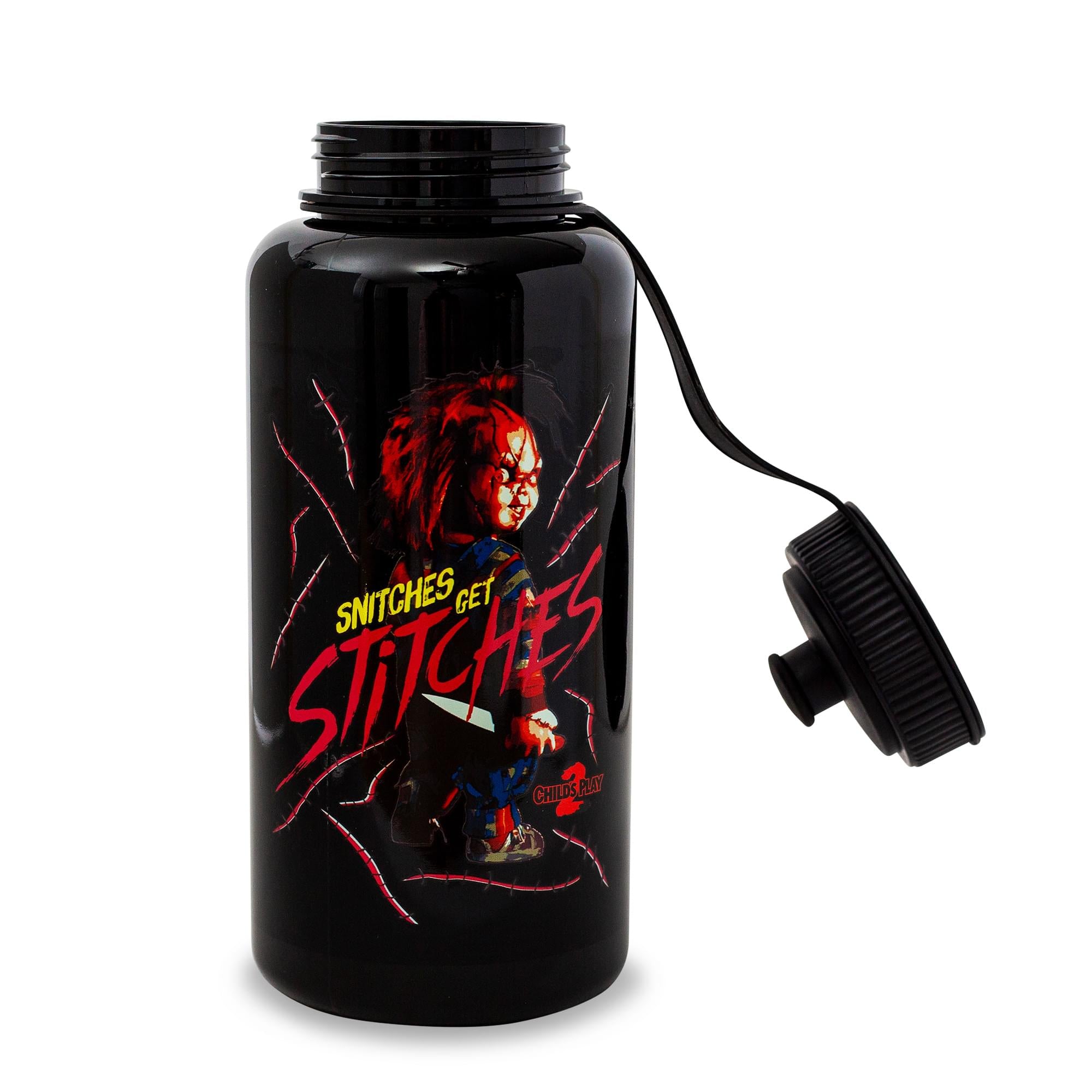 Child's Play 2 Chucky 'Snitches Get Stitches' 34-Ounce Sports Hydration Bottle