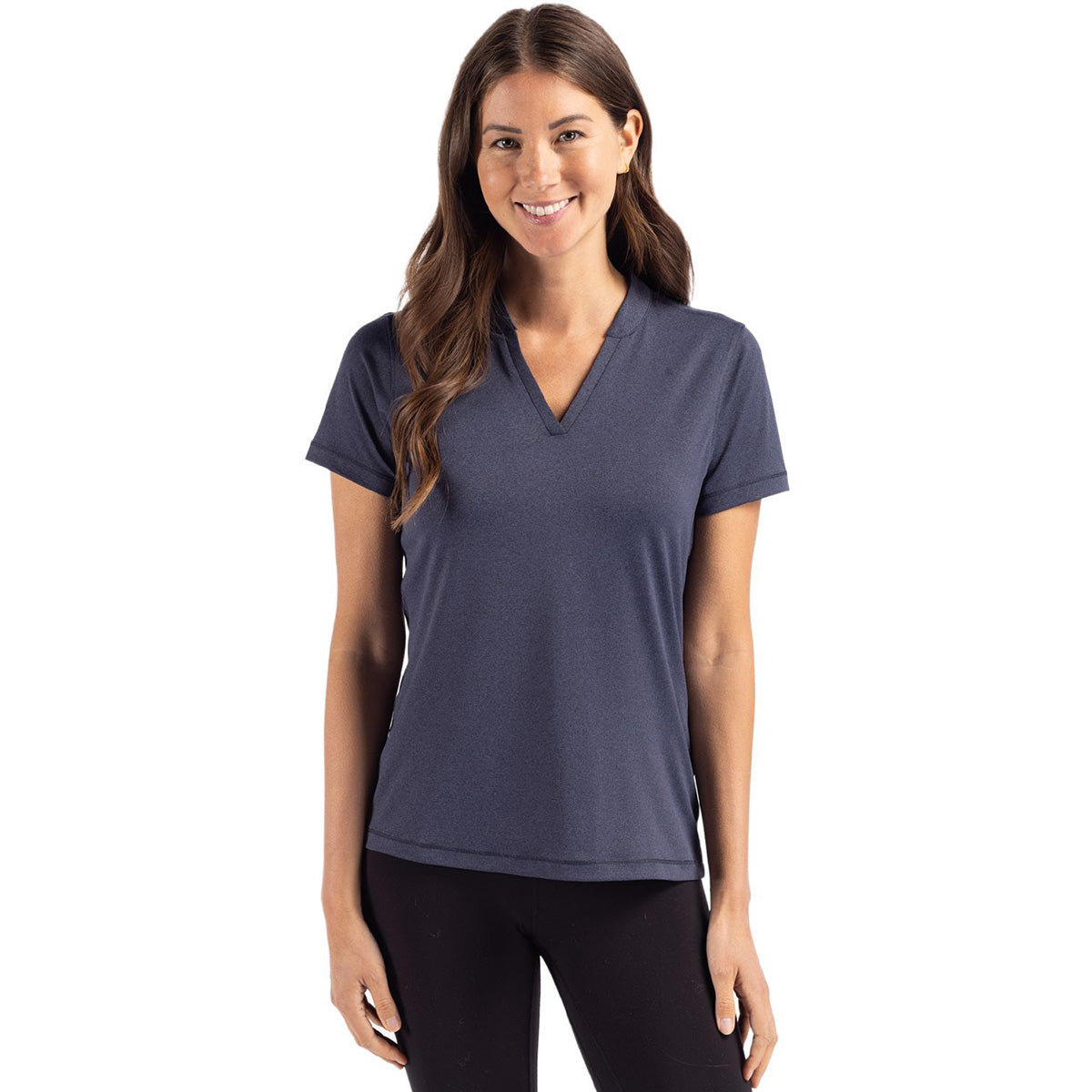 Cutter & Buck Women's Navy Blue Heathered Stretch Blade Top - Branding Dream