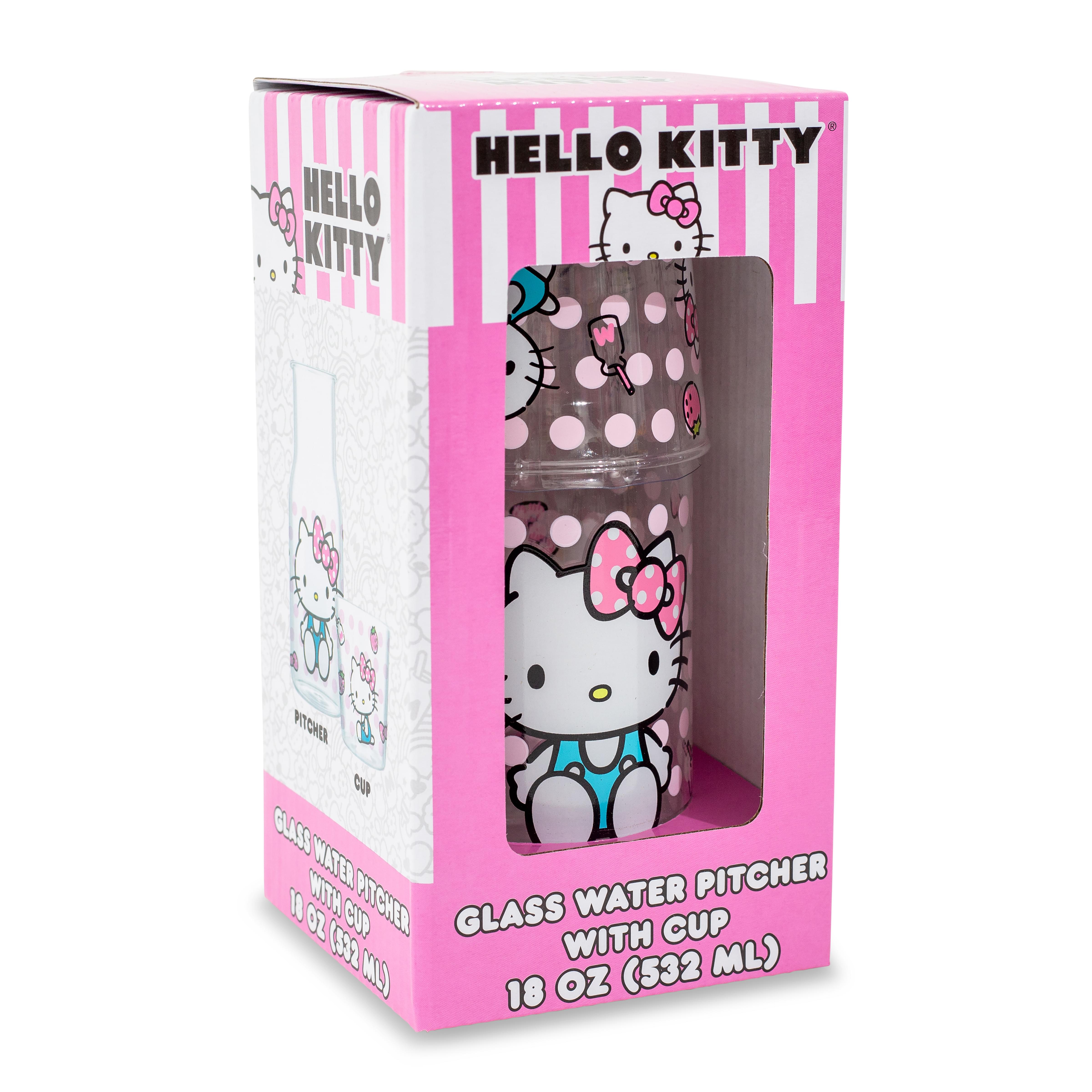 Sanrio Hello Kitty Pink Dots Glassware Set: 18-Ounce Pitcher & 8-Ounce Cup