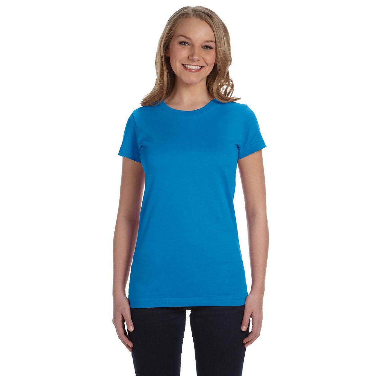 LAT Women's Cobalt Junior Fit Customizable Fine Jersey T-Shirt